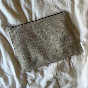 ASOS Gray Leather Suede Cosmetic Travel Case Pouch Clutch Bag